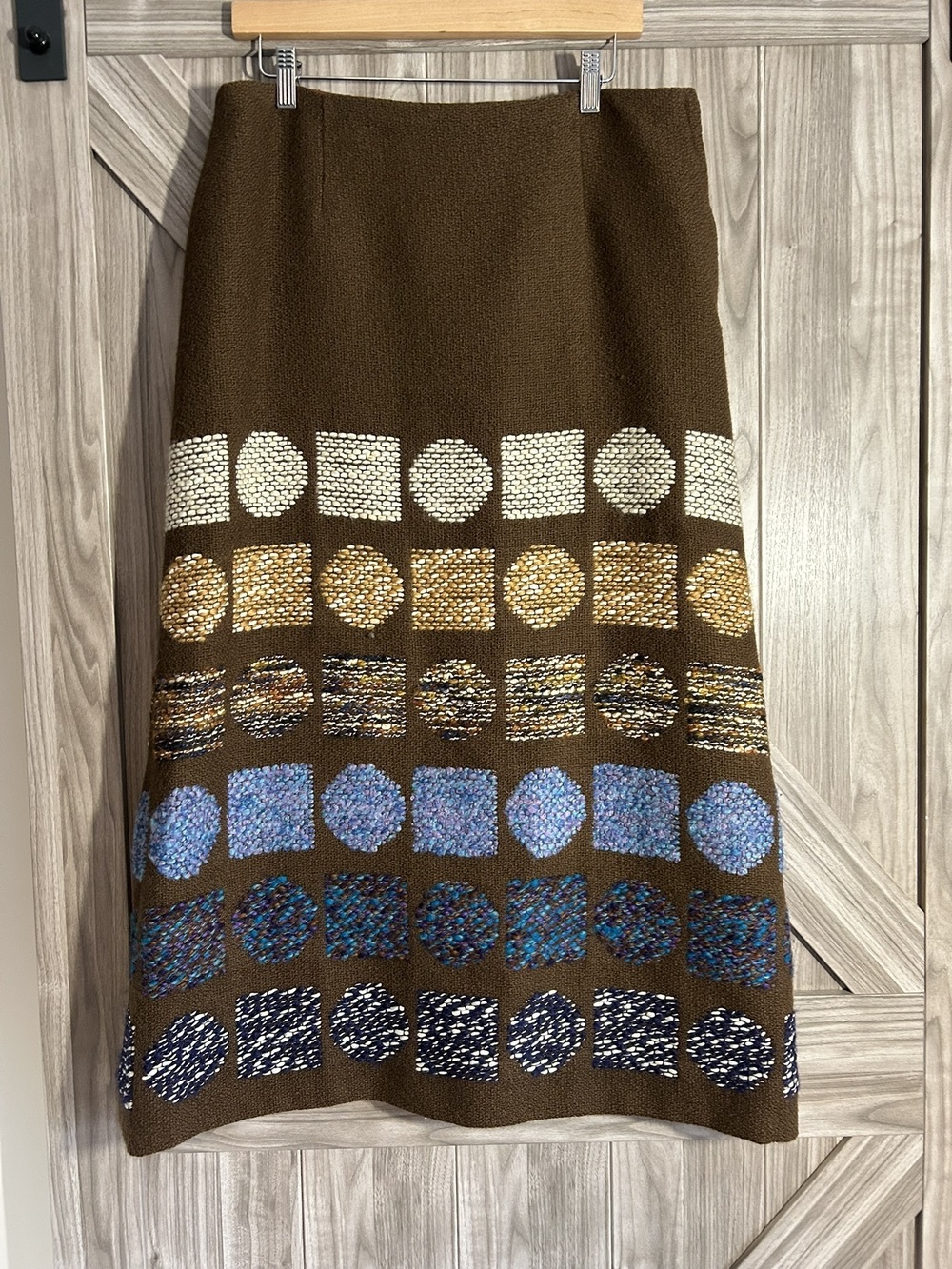 Vintage Artisanal Woven Geometric A-Line Skirt Heavy Knit Long 34" Waist - Picture 4 of 9